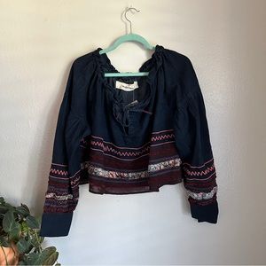 NWOT - Free People Poppy Embroidered Indigo Crop Top SIZE: S